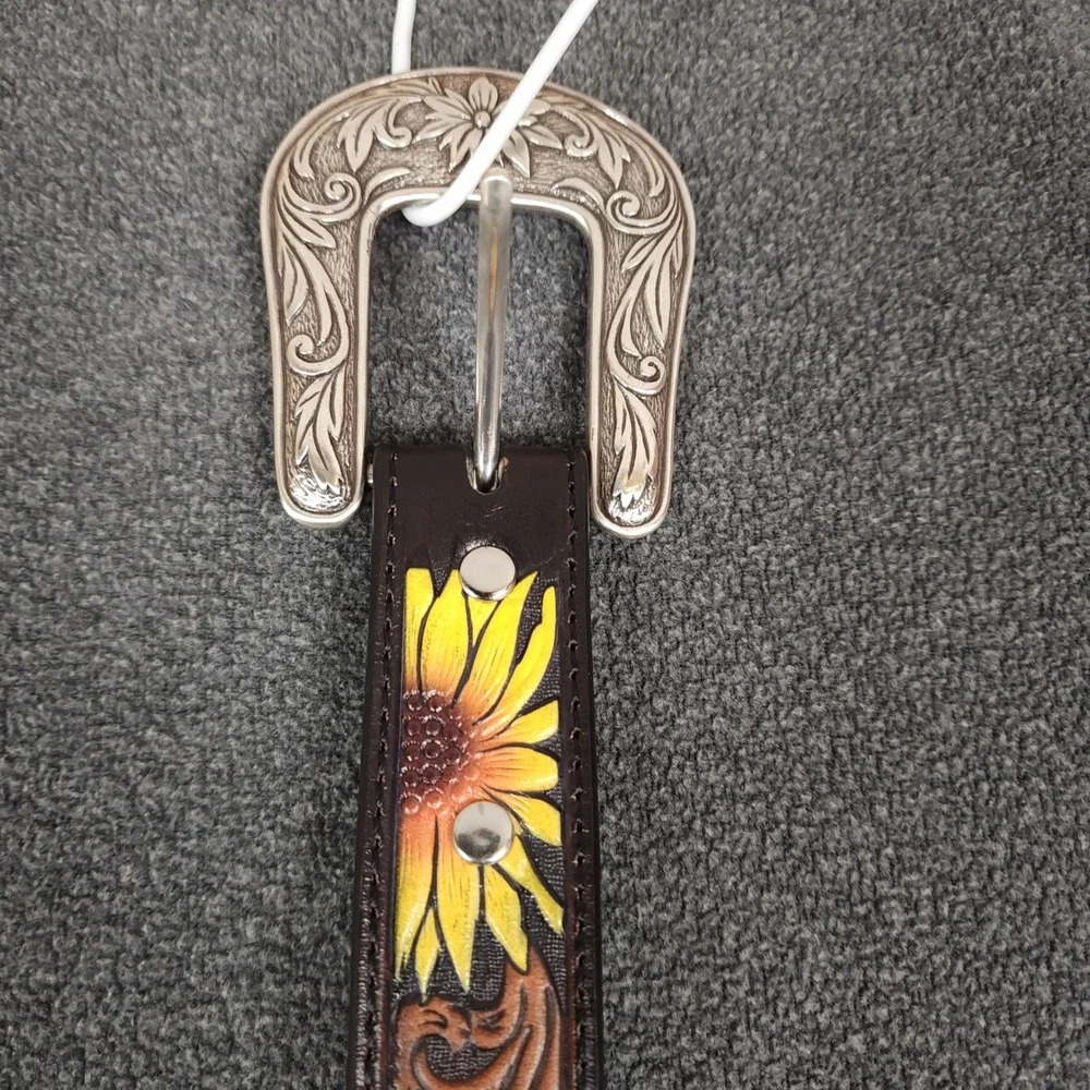 Nocona Belt Co‎ Kids Sunflower Embossed Genuine Leather Western Belt